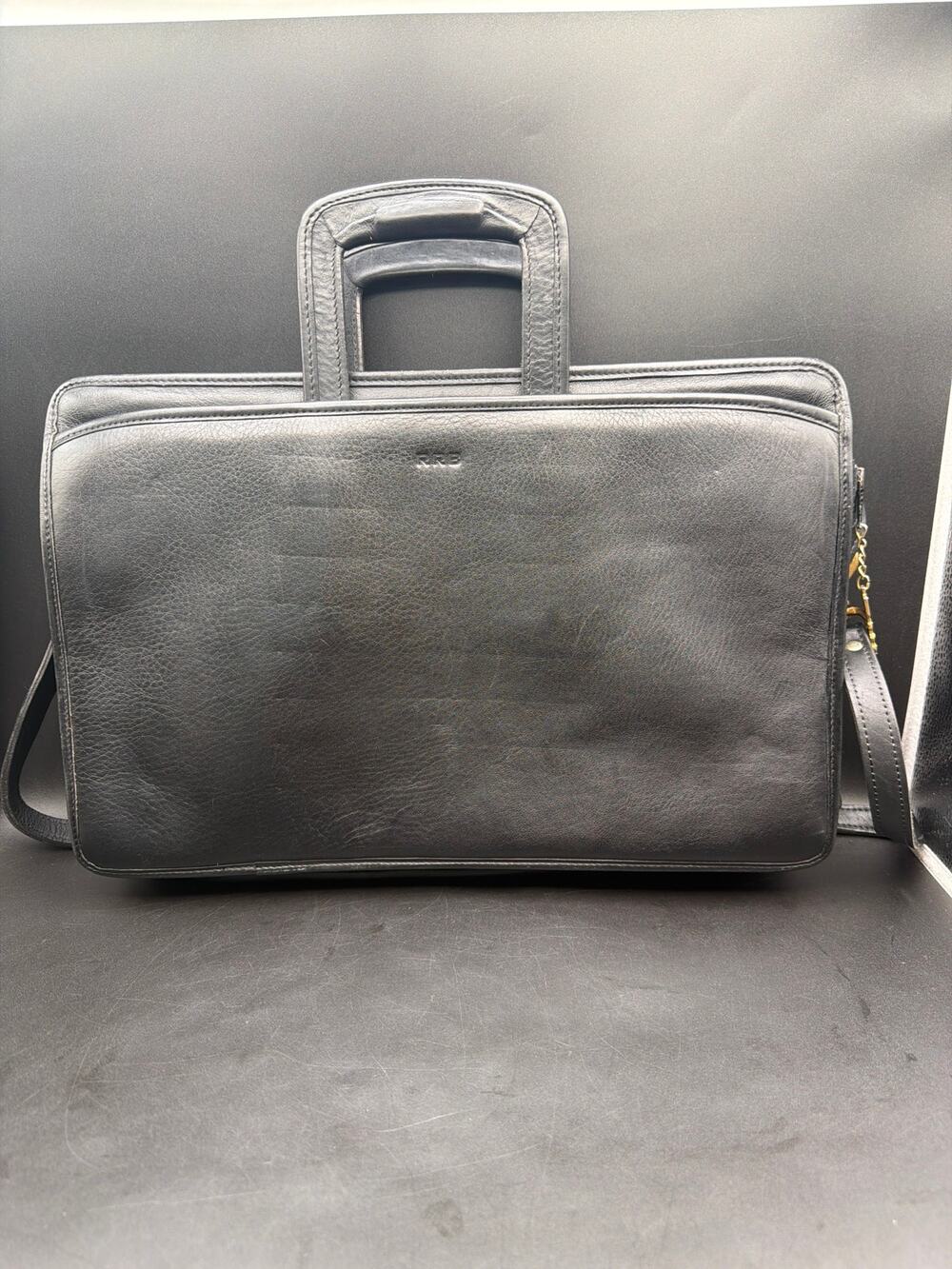 Vintage Jack Georges Black Leather Briefcase Portfolio Bag Shoulder Strap USA